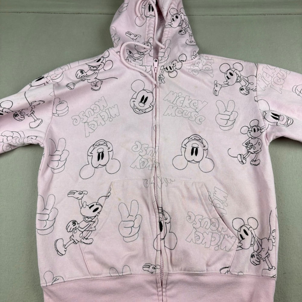 Disney Mickey Mouse Pink All Over Print Zip Up Hoodie Sweatshirt Small MYSJYG6 - Picture 2 of 7